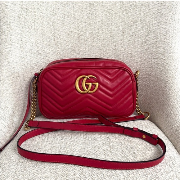 Authentic Gucci Marmont crossbody bag red leather gold GG - Picture 3 of 15